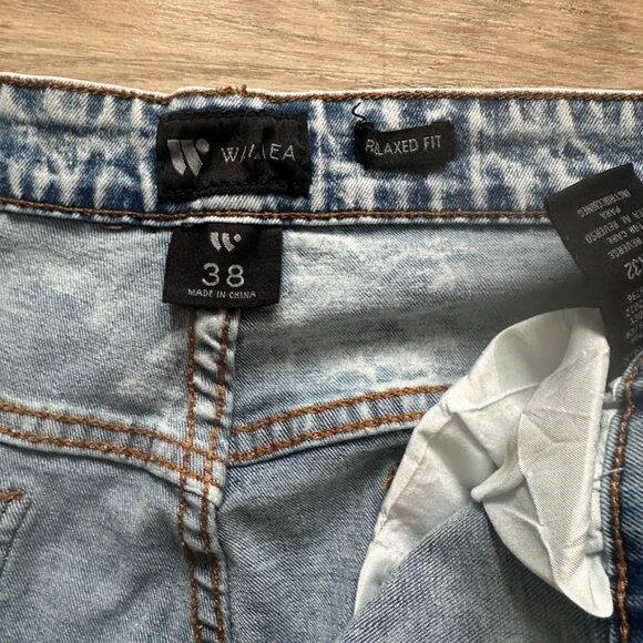 Waimea- Blue Wash Tile Patch Stacked Fit Denim - Picture 3 of 6